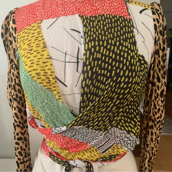 blink London Multicolored long sleeved faux wrap top w wrap tie sash at hem - Picture 4 of 16